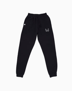 Embroidered Cotton Joggers in Charcoal Black