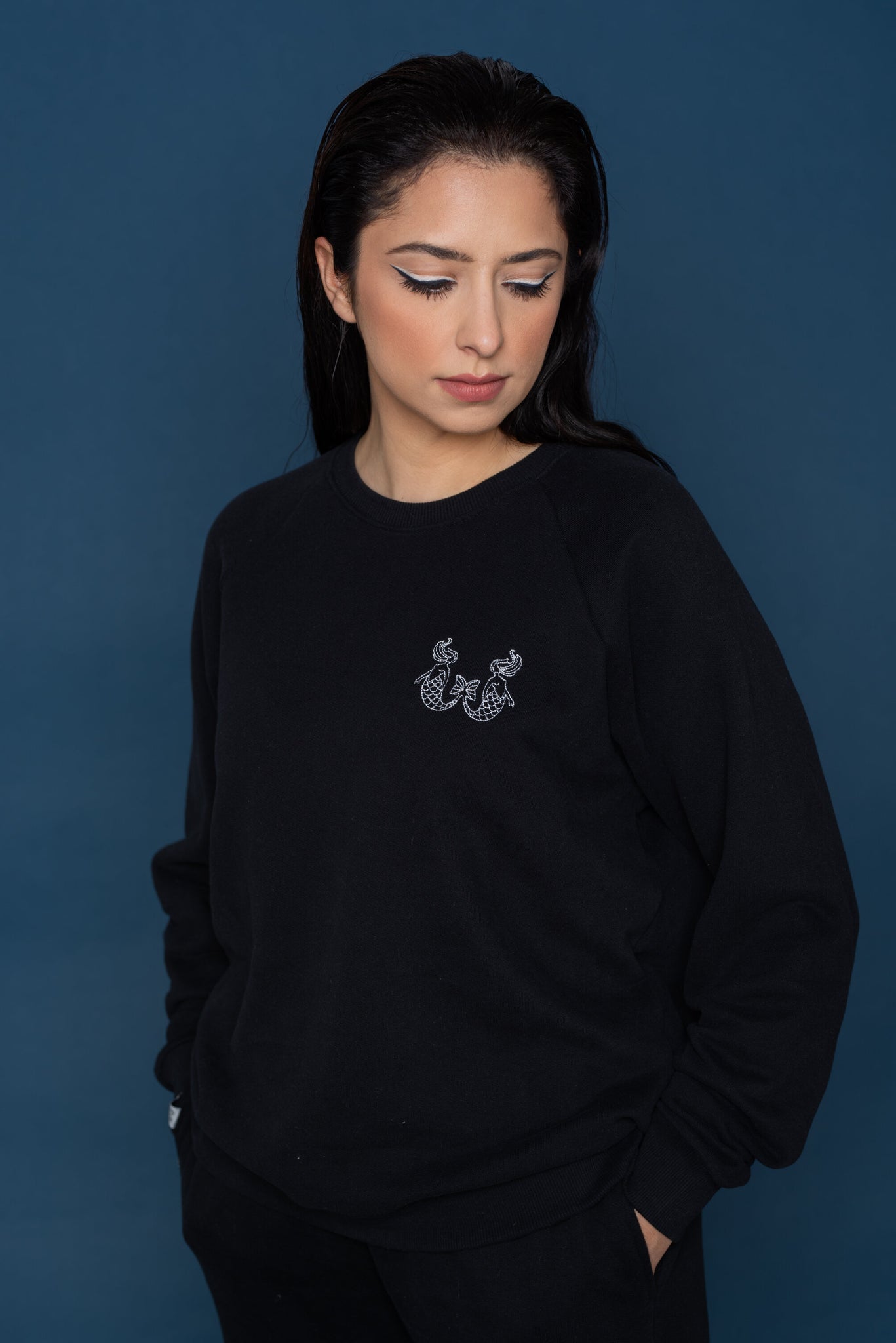 Embroidered Cotton Sweatshirt in Charcoal Black
